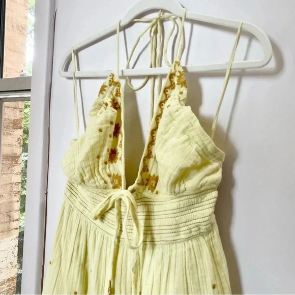 New Free People Real Love Embroidered Dress Maxi Summer Its Electric Yellow XL - Picture 6 of 15